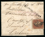 Stamp of Ireland » Postal History (Arranged alphabetically by County) Limerick - Brumcollogher: 1851 Miniature square folded entire from London to Brumcollogher, franked 1841 1d red, tied by London numeral, showing very fine strike of the sans serif BRUMCOLLOGHER type 2A receiver in black,