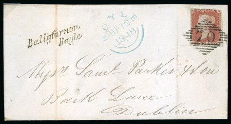 Stamp of Ireland » Postal History (Arranged alphabetically by County) Roscommon - Athleague to Tulsk: 1789-1859 Attractive group of forty-seven covers or part covers mounted on 34 album pages, showing an array of postal markings including mileage mkgs BH.ADERIN/92, ELPHIN/75, FRENCHPARK/86
