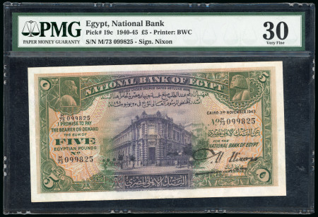 Egypt 5 pounds 1940-1945; Pick19c.