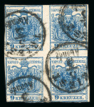 Stamp of Austria » 1850 Issue Austria Österreich 1850 9Kr MP Ty IIIb Viererbl. gestplt