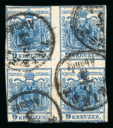 Stamp of Austria » 1850 Issue Austria Österreich 1850 9Kr MP Ty IIIb Viererbl. gestplt