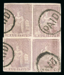 Stamp of Mauritius » 1858-62 Britannia Issues (SG 26-35) 1859 (9d) dull magenta in block of four used with "PAID" in circle cancels