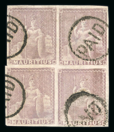 Stamp of Mauritius » 1858-62 Britannia Issues (SG 26-35) 1859 (9d) dull magenta in block of four used with "PAID" in circle cancels