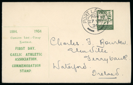 Stamp of Ireland » 1922-49 Dublin Government Printing Works Issues 1934 GAA 2d green, tied on printed commemorative envelope by PORT LAIRGE/27.VII.34 first day cancel, very fine and scarce (Hib. C10, €300)