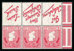Stamp of Ireland » Booklets 1931-40 SE 1d carmine, mint nh booklet panes of three each with different advertising labels, showing normal and inverted wmks, gum wrinkle on one, fresh, very fine and scarce (Hib. HP2, HP2wa, €1'050)