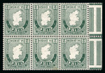Stamp of Ireland » Booklets 1931-40 SE 2d pearl-green, mint nh booklet panes of six, showing normal and inverted wmks, tone spot and gum wrinkle, fresh, very fine and scarce (Hib. HP4, HP4wa, €950)