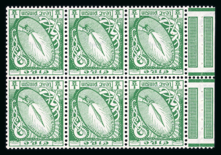 Stamp of Ireland » Booklets 1940-75 E 1/2d green, mint nh booklet panes of six, showing normal and inverted wmks, gum wrinkle on one, fresh, very fine and scarce (Hib. HP5, HP5wa, €750)