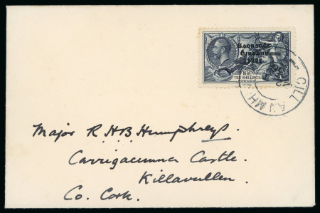 Stamp of Ireland » 1935 Re-Engraved Overprints (T75-T77) 2s6d chocolate, 5s red and 10s indigo, each individually tied on three separate envelopes, two addressed to the small County Cork village of Killavullen, plus the 5s value on registered envelope to England, a wonderful