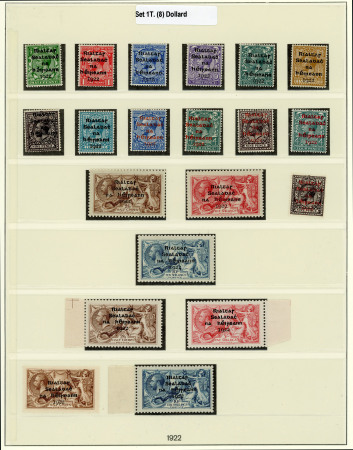 Stamp of Ireland » 1922-35 Overprint Collections 1922-1935 Attractive, complete mint nh collection of overprints neatly presented on six hingless Lindner album pages, showing all low value sets to the highest value of 1s, plus a valuable and complete range of the 2s6d,