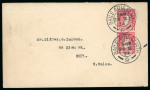 Stamp of Ireland » Definitives 1933–1935 – Extremely Rare 1d Scarlet Coil on Cover. A very fine and striking vertical pair of the 1d Scarlet Definitive Coil, perf. 15 × imperf. with single perforation, both neatly tied by BAILE ATHA CLIATH / 26.II.34 