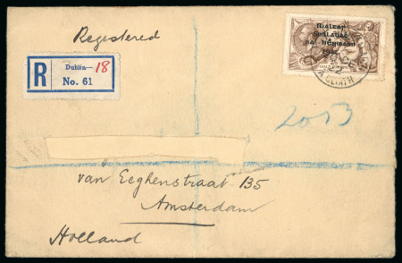 Stamp of Ireland » 1922 (Jul-Nov) Thom Overprints (T25-T41) 2s6d grey-brown, single tied on registered envelope from Dublin to Amsterdam, with Dublin "18" registered label alongside, the addressee's name removed, a fine and very scarce usage