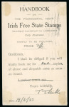 Stamp of Ireland » 1922 (Jun) Harrison Coils Overprints  (T20-T24) 1/2d green and 1d scarlet, neatly tied by wavy line cancel with BAILE ÁTHA CLIATH/JUN.19.1922 first day datestamp alongside, on Irish Free State Stamps printed card to Dublin, fresh, very fine and a rare first day of iss