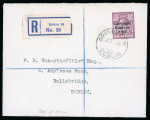 Stamp of Ireland » 1922-23 Thom Three-Line Overprints (T47-T61) 6d reddish-purple, neatly tied GRANBY ROW/DUBLIN/23.DE.22 first day cancel on registered cover to Ballsbridge fresh, very fine and a rare first day of issue (Hib. €1'000)