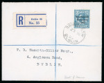 Stamp of Ireland » 1922-23 Thom Three-Line Overprints (T47-T61) 10d turquoise-blue, neatly tied GRANBY ROW/DUBLIN/23.DE.22 first day cancel on registered cover to Anglesea Road, fresh, very fine and a rare first day of issue (Hib. €1'500)