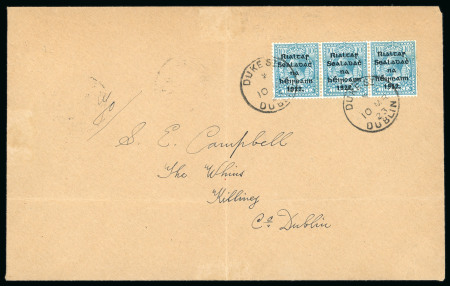 Stamp of Ireland » 1922-35 Overprint Collections 1922-1924 Attractive assembly of seventeen covers and cards showing an array of commercial and philatelic usages, including Thom 10d turquoise-blue, strip of three, tied DUKE St./DUBLIN cds on cover to Killiney, plus ano