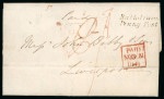 Stamp of Ireland » Postal History (Arranged alphabetically by County) Wicklow: 1787-1856 Attractive group of forty covers or part covers mounted on 28 album pages, showing an array of postal markings including linear NEWBRIDGE/RATHDRUM in blue (2), RASNASTRAW/RATHDRUM in blue, REDCROSS/RAT
