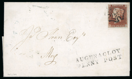 Stamp of Ireland » Postal History (Arranged alphabetically by County) Tyrone - Ardtrea to Tullyhogue: 1771-1859 Attractive group of sixty-eight covers or part covers mounted on 46 album pages, showing an array of postal markings including mileage mkgs COOKSTOWN/82 in red (2), sans serif AR