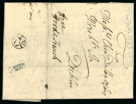Stamp of Ireland » Postal History (Arranged alphabetically by County) Galway - Galway: 1732-1847 Attractive group of twenty-three covers or part covers mounted on 15 album pages, showing an array of postal markings including mileage mkgs boxed GALWAY/101 in red (2), large type GALWAY/104 a