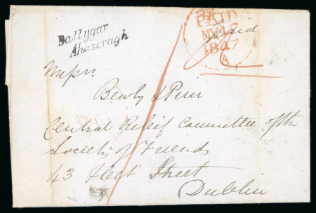 Stamp of Ireland » Postal History (Arranged alphabetically by County) Galway - Ahascragh to Gort: 1746-1859 Attractive group of fifty-eight covers or part covers mounted on 45 album pages, showing an array of postal markings including mileage mkgs large type AHASCRAGH/75 in black (2), smal