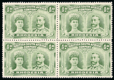 Stamp of Rhodesia 1910-13 1/2d yellow-green perforation 14 in block of 4 mint n.h.