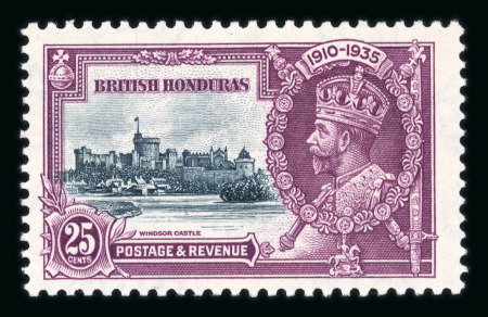 Stamp of British Honduras 1935 Silver Jubilee 25c slate and purple, mint single showing "double flagstaff" variety, plate 6, R5/2, fine and scarce (SG 146e, £475)