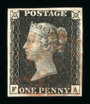 Stamp of Great Britain » 1840 1d Black and 1d Red plates 1a to 11 1840 1d black group of three four-margined used examples