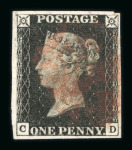 Stamp of Great Britain » 1840 1d Black and 1d Red plates 1a to 11 1840 1d black group of three four-margined used examples