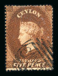 Stamp of Ceylon 1851 5d chestnut with "Ormond Hill" cancelled handstamp, pos.1