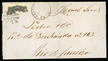 Stamp of Brazil » 1866-83 Dom Pedro » 1876 Roulette "Black Beard" Issue Brazil 1881 outer letter sheet Ouro Branco to Rio de Janeiro with 200r bisect