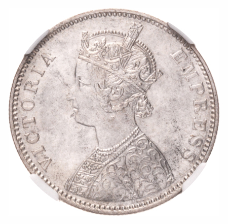British India, 1880 Victoria Rupee, Bombay mint, slant
