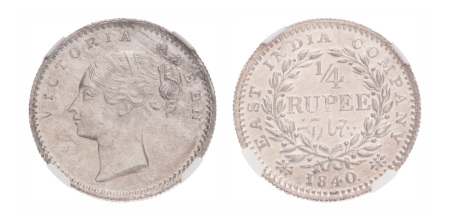 British India, 1840 (B), Victoria Quarter-Rupee, type A/2