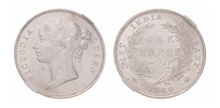 British India, 1840 (B & C), Victoria Rupee.NGC MS