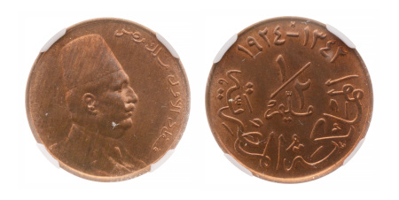 Egypt, AH 1342, 1924 Fuad I, 1/2 millime, bronze.
