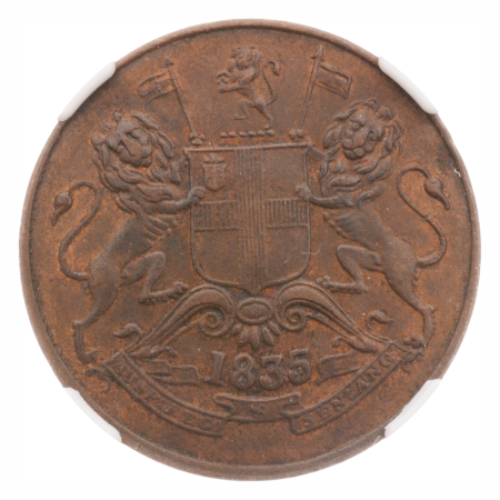 British India, 1835 (B), 1/2 Anna, NGC AU 55 