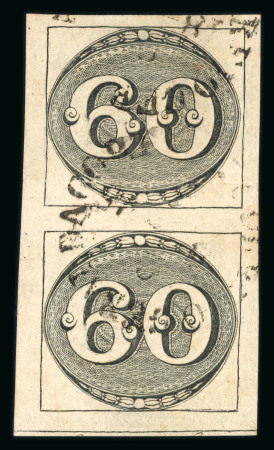 Stamp of Brazil » 1843 Bull's Eyes Brazil 1843 Bull's Eye 60r vertical pair, large margins used