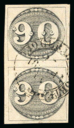 Stamp of Brazil » 1843 Bull's Eyes Brazil 1843 Bull's Eye 90r vertical pair, four margins used
