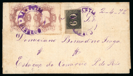 Stamp of Brazil » 1850-66 Upright Figures Brazil 1872 60r in mixed issue franking with Pedro 20r pair outer letter sheet