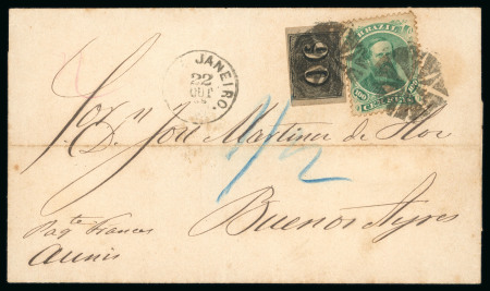 Stamp of Brazil » 1850-66 Upright Figures Brazil 1868 outer letter sheet combination 90r numeral and 100r Dom Pedro