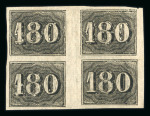 Stamp of Brazil » 1850-66 Upright Figures Brazil 1860 180r black block of four unused with evidence of re-entries