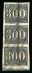 Stamp of Brazil » 1850-66 Upright Figures Brazil 1850 300r black vertical strip of three used