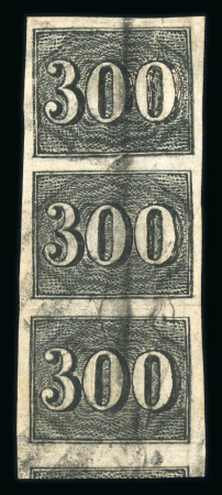 Stamp of Brazil » 1850-66 Upright Figures Brazil 1850 300r black vertical strip of three used