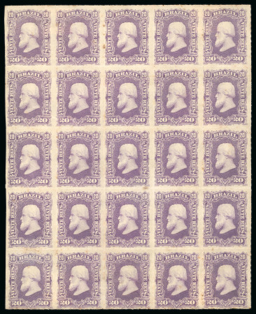 Stamp of Brazil » 1866-83 Dom Pedro » 1877-78 Roulette "White Beard" Issue 1877-78 Dom Pedro White Beard rouletted 20r violet block of 25 mont o.g.
