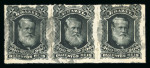 Stamp of Brazil » 1866-83 Dom Pedro » 1877-78 Roulette "White Beard" Issue Brazil 1877-78 Dom Pedro White Beard 200r black horizontal strip of 3 used