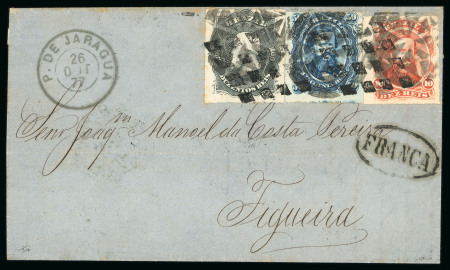 Stamp of Brazil » 1866-83 Dom Pedro » 1876 Roulette "Black Beard" Issue Brazil 1877-78 Dom Pedro Rouletted Black Beard 1877 entire P. De Jaragua to Portugal