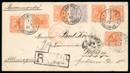 Stamp of Brazil » Later Issues Brazil 1881-85 Dom Pedro multi-franked registered  cover to Leipzig