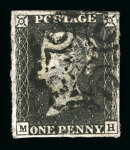 Stamp of Great Britain » 1840 1d Black and 1d Red plates 1a to 11 1840 1d black pl. 4 MH with 4 margins and black MC