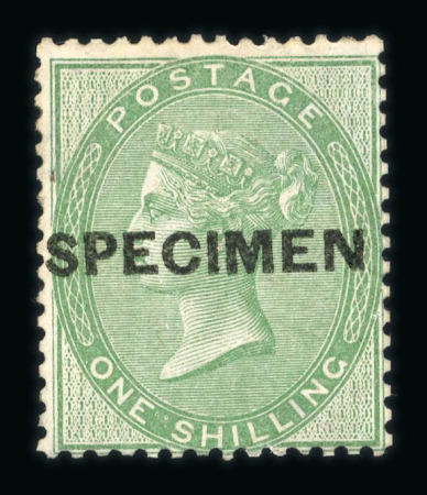 Stamp of Great Britain » 1855-1900 Surface Printed » 1855-57 No Corner Letters 1855-57 Emblems 1s deep green mint optd. SPECIMEN (type 4), regummed