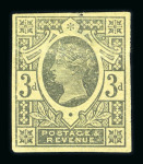 Stamp of Great Britain » 1855-1900 Surface Printed » 1887-1900 Jubilee Issue & 1891 £1 Green 1887-92 Jubilee 3d plate proof imperforate in black on green