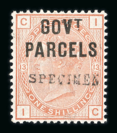 Stamp of Great Britain » Officials Government Parcels: 1883-86 1s orange-brown pl. 13 mint o.g. optd. SPECIMEN
