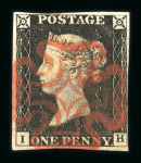 Stamp of Great Britain » 1840 1d Black and 1d Red plates 1a to 11 1d black pl. 2 IH with neat red MC, matched with "black" printing in red